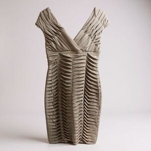 Adrianna Papell Shutter Pleated Dress Dove Grey Size 6 Cocktail Party Wedding